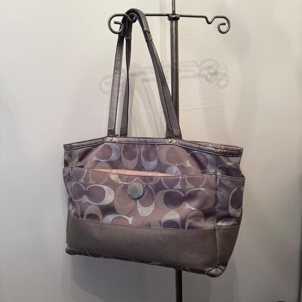 Coach Signature Tote Bag Metallic Purple Lilac Diaper Bag Y2K